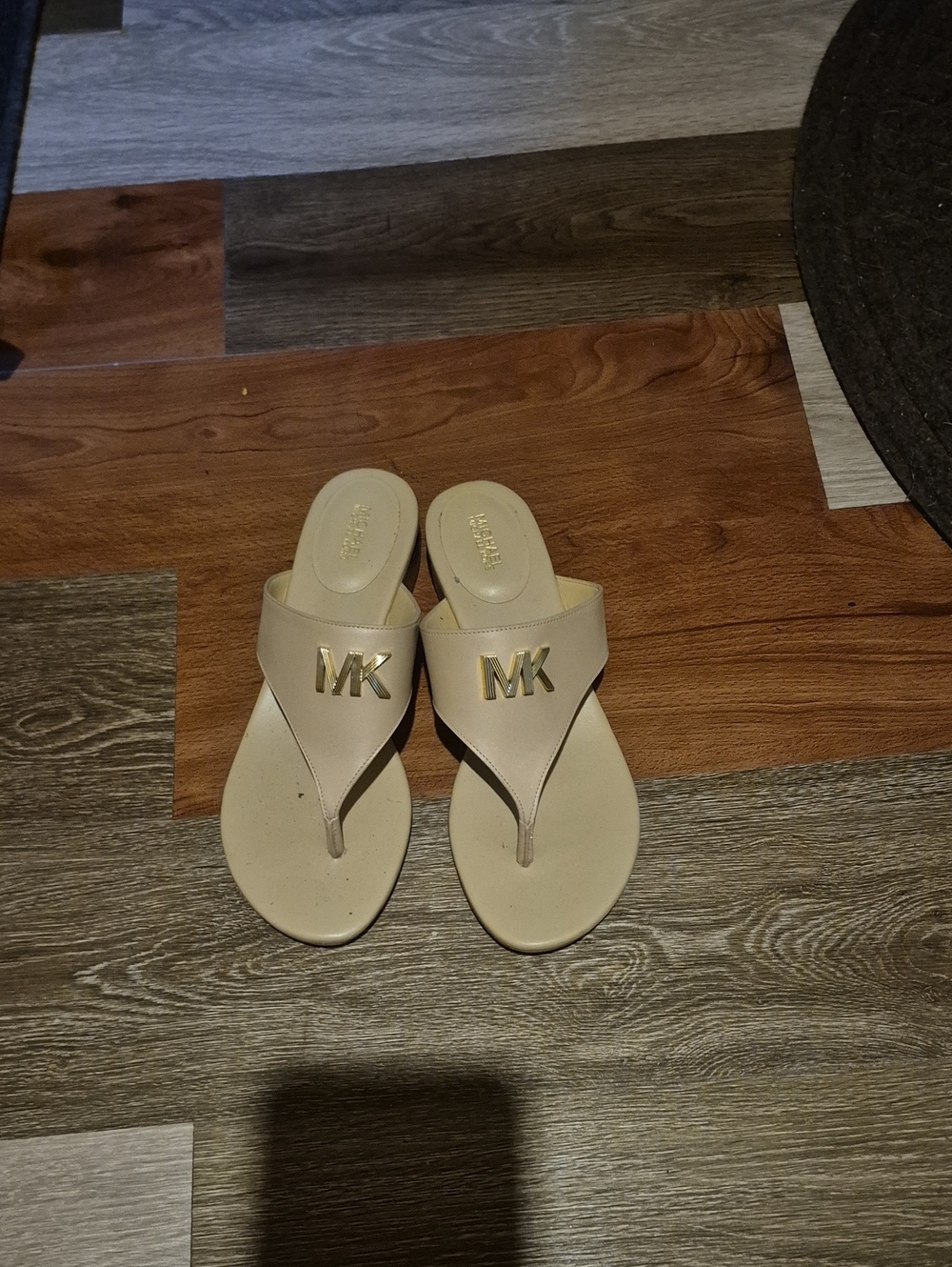 Michael Kors Nude Beige MK Logo Thong Sandals